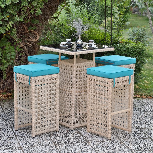 ست بار روما مناسب فضای باز ویلا و رستوران (4 نفره + میز)